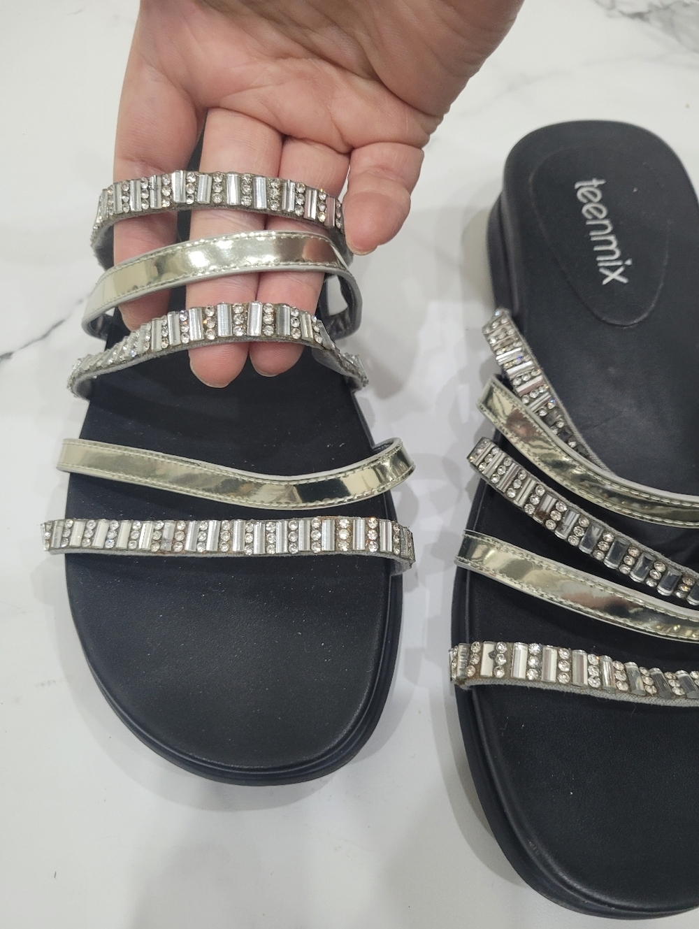 Y2K Teenmix Black & Silver Shinny Beads Sandals Size: 6US - Picture 4 of 11